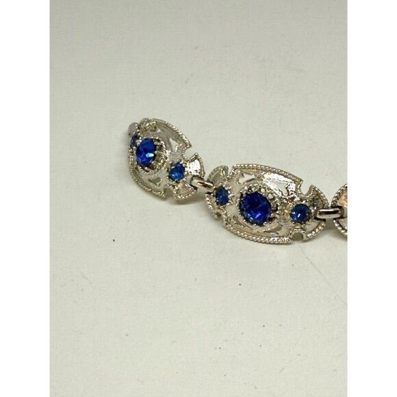 Vintage Coro Blue Rhinestone and Silver Tone Linked Bracelet - Picture 6 of 8